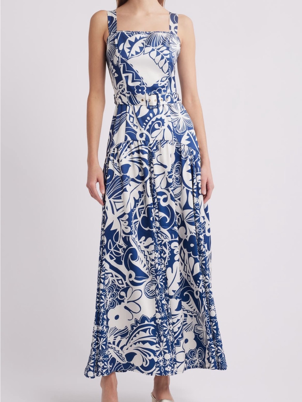 Nordstrom CIEBON designer Deep Orange and White Printed Maxi Dress NWT